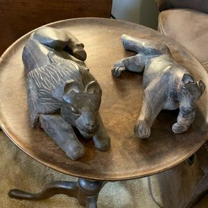 Hand carved wooden lions